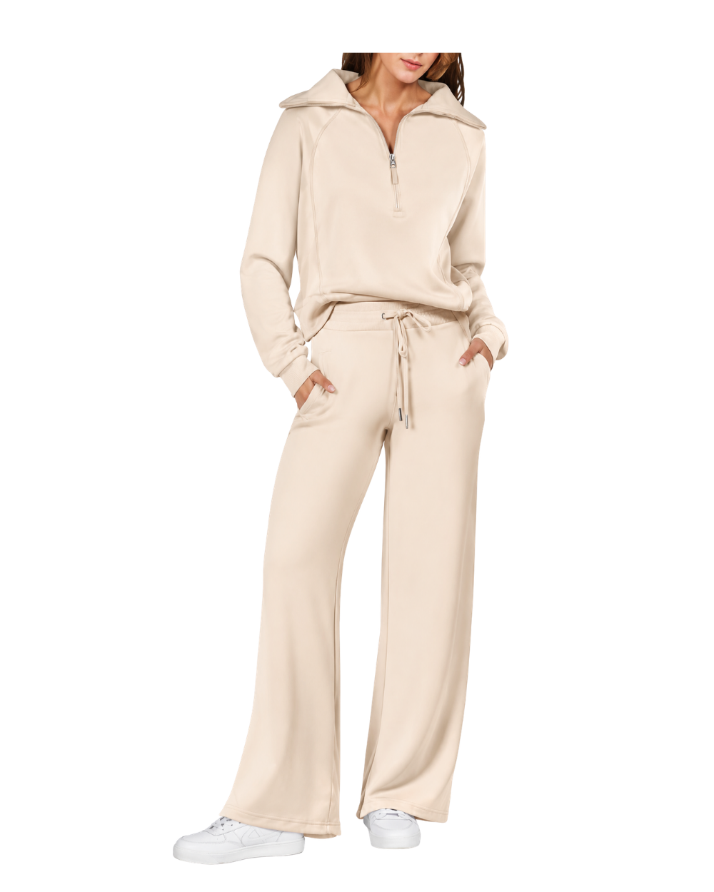 Half Zip Sweatshirt & Wide Leg Pants Set