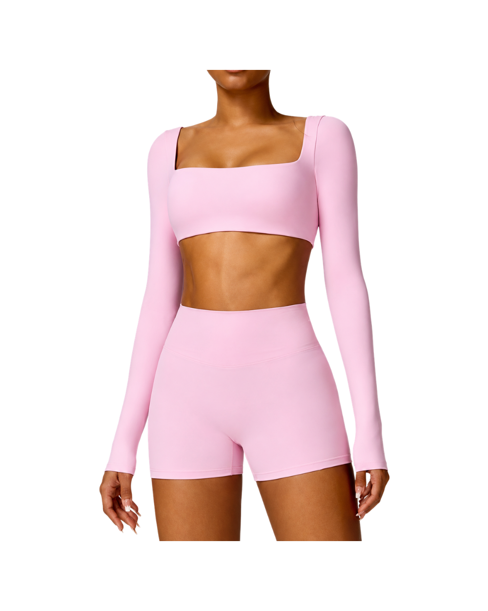 Square Neck Long Sleeve Crop Top & Biker Shorts