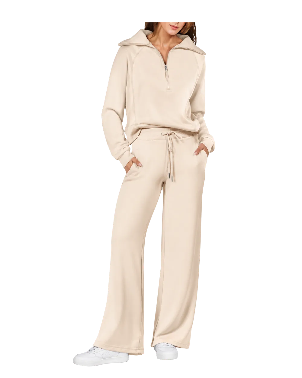 ANRABESS Half Zip Sweatshirt & Wide Leg Pants Set