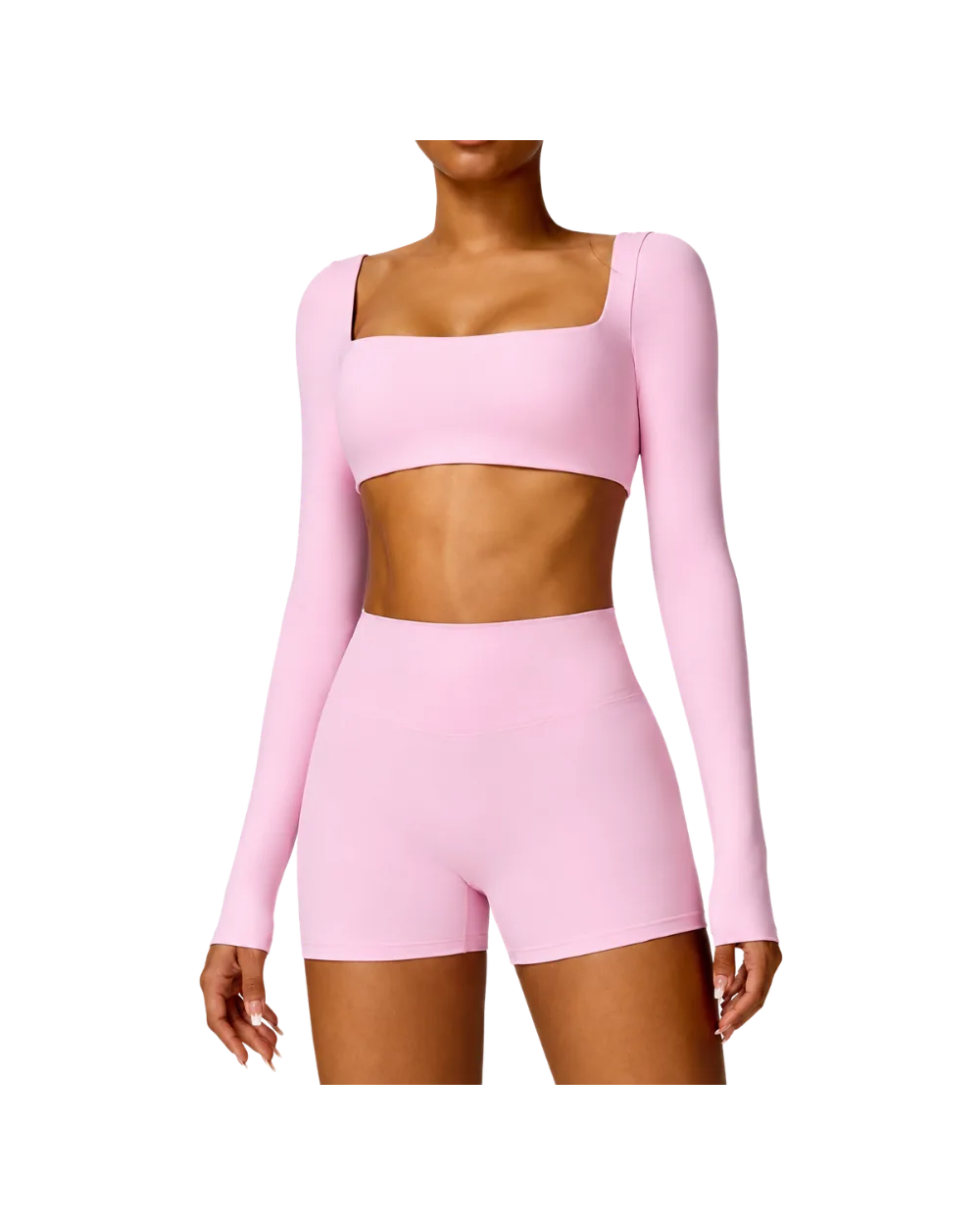 ABOCIW Square Neck Long Sleeve Crop Top & Biker Shorts